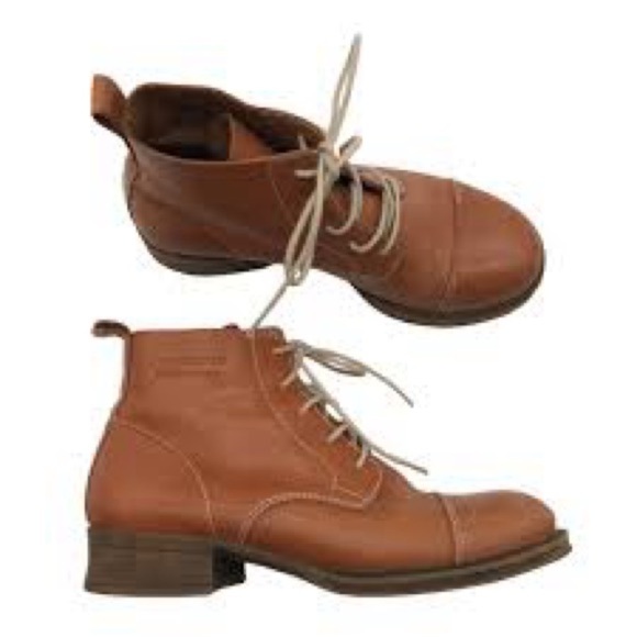 Women's Tan Leather Combat Boots - Picture 6 of 10